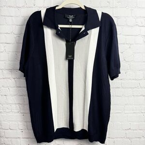 M Magaschoni New short sleeve color block sweater collar preppy Medium chic